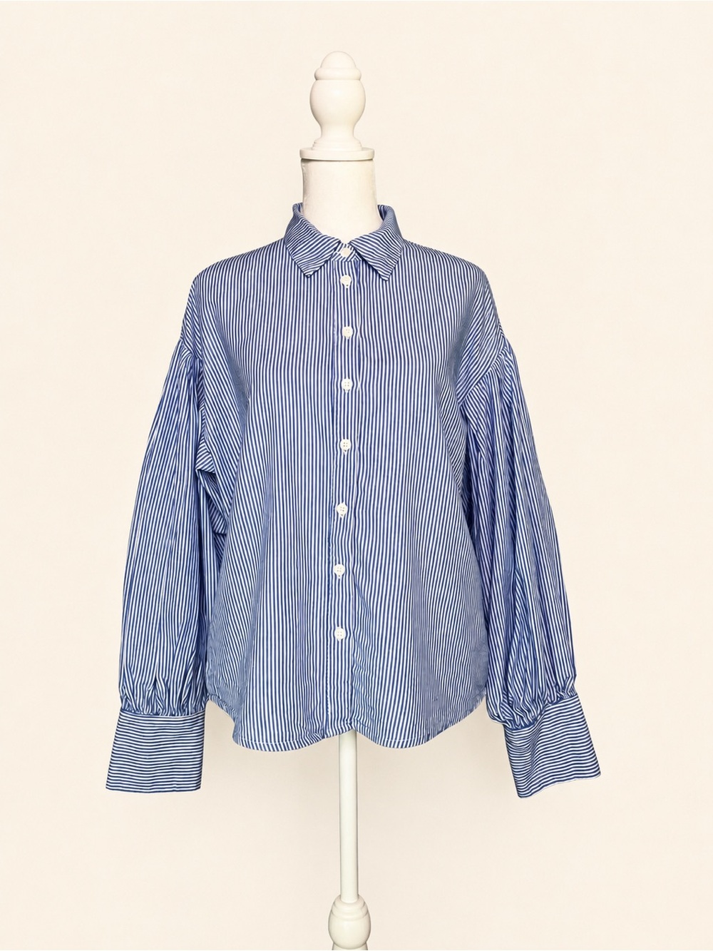 💙🤍 Philosophy Striped 100% Cotton Blouson-Sleeve Shirt • S | NWOT